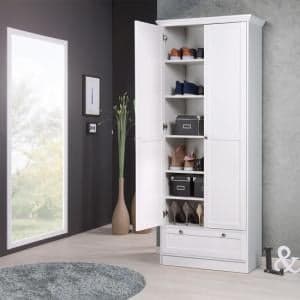 Country Shoe Cupboard In White With 2 Doors And 1 Drawer - UK