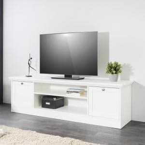 Country Wooden TV Stand In White With 2 Doors - UK