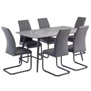 Coveta Grey Ceramic Dining Table With 6 Huskon Grey Chairs - UK