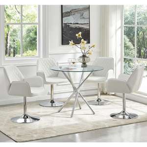 Criss Cross Glass Dining Table With 4 Bucketeer White Chairs - UK