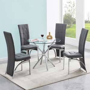 Criss Cross Glass Dining Table With 4 Ravenna Grey Chairs - UK