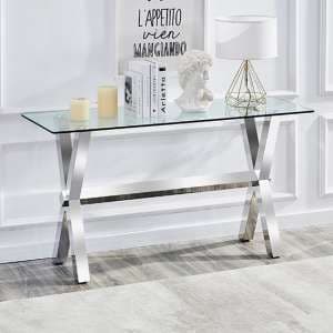 Crossley Clear Glass Console Table With Stainless Steel Legs - UK