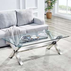 Crossley Clear Glass Coffee Table With Stainless Steel Legs - UK