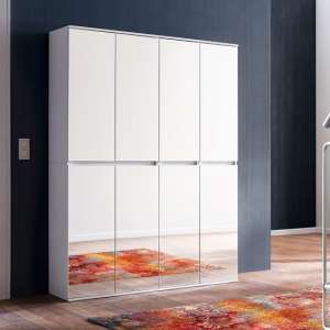 Cubix Mirrored Hallway Wardrobe Medium In White With 8 Doors - UK