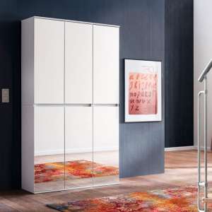 Cubix Mirrored Hallway Wardrobe In White With 6 Doors - UK