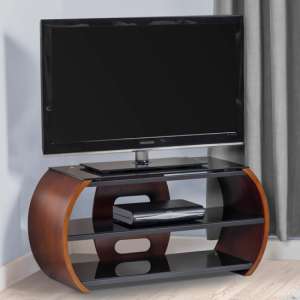 Curved LCD TV Stand In Black Glass Top And Walnut Veneer - UK