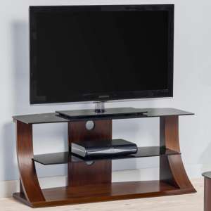 Curved Shape Plasma TV Stand In Walnut With Black Glass - UK