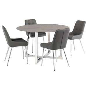 Dacia Round 130cm Grey Marble Dining Table 4 Aggie Grey Chairs - UK