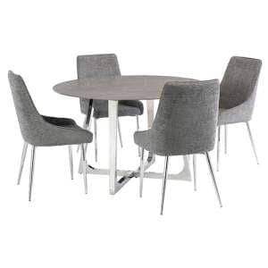 Dacia Round 130cm Grey Marble Dining Table 4 Reece Ash Chairs - UK