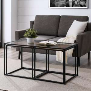 Danbury Clear Glass Nesting Coffee Tables With Black Steel Frame - UK
