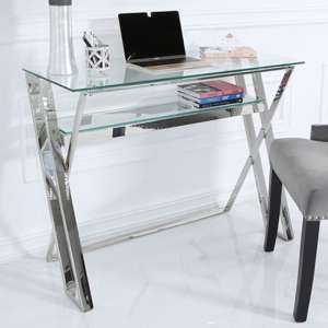 Dania Clear Glass Laptop Desk With Chrome Stainless Steel Frame - UK