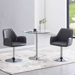 Dante Clear Glass Dining Table With 2 Bucketeer Grey Chairs - UK