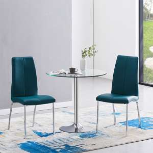 Dante Clear Glass Dining Table With 2 Opal Teal Chairs - UK