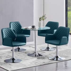 Dante Clear Glass Dining Table With 4 Bucketeer Teal Chairs - UK