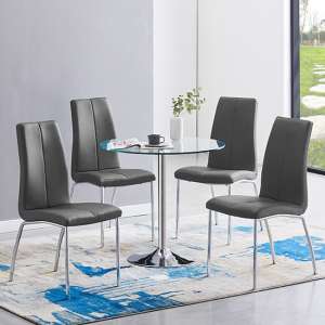 Dante Clear Glass Dining Table With 4 Opal Grey Chairs - UK