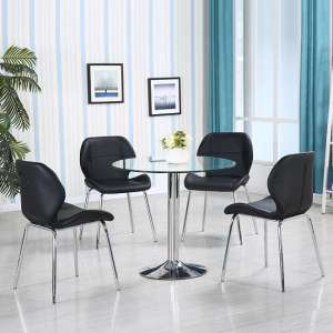 Dante Glass Dining Table In Clear With 4 Black Dinky Chairs - UK