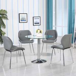 Dante Glass Dining Table In Clear With 4 Grey Dinky Chairs - UK