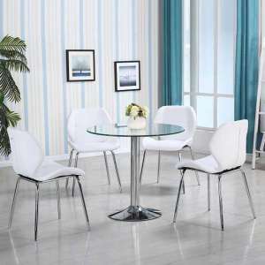 Dante Glass Dining Table In Clear With 4 White Dinky Chairs - UK