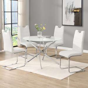 Daytona Round Diva Glass Dining Table 4 Petra White Chairs - UK
