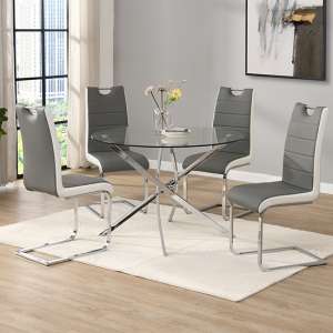 Daytona Round Glass Dining Table With 4 Petra Grey White Chairs - UK