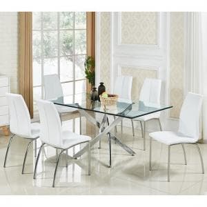 Daytona Large Clear Glass Dining Table With 6 Opal White Chairs - UK