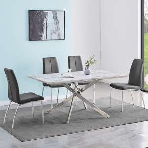 Deltino Diva Marble Effect Dining Table With 4 Opal Grey Chairs - UK