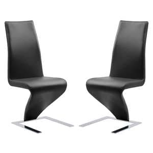 Demi Z Black Faux Leather Dining Chairs With Chrome Feet In Pair - UK