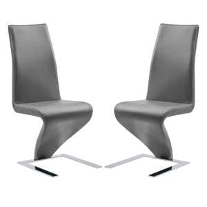 Demi Z Grey Faux Leather Dining Chairs With Chrome Feet In Pair - UK