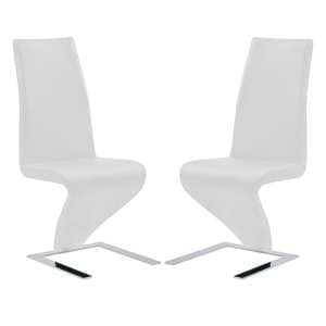 Demi Z White Faux Leather Dining Chairs With Chrome Feet In Pair - UK