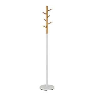Denis Wooden 6 Hooks Coat Stand In Natural With White Stand - UK