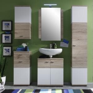Desire Bathroom Furniture Set In Sanremo Oak And White With LED - UK