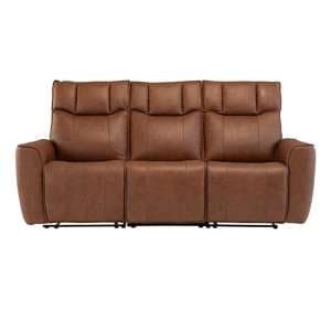 Dessel Faux Leather Electric Recliner 3 Seater Sofa In Tan - UK