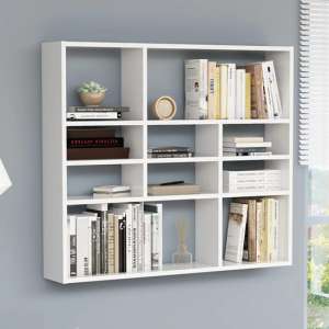 Deus High Gloss Wall Shelf With 10 Compartments In White - UK