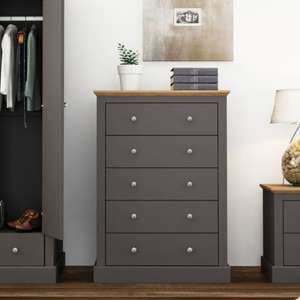 Devan Wooden Chest Of 5 Drawers In Charcoal - UK