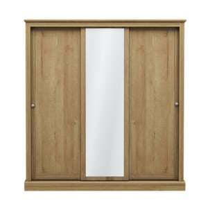 Devan Wooden Sliding Wardrobe With 3 Doors In Oak - UK