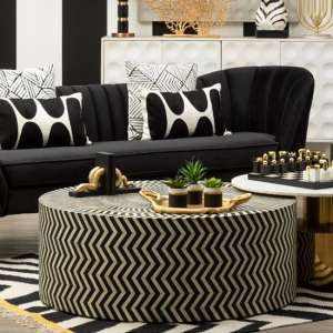 Diadem Round Wooden Coffee Table In Black And White - UK