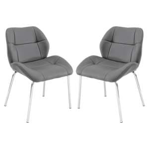 Dinky Bistro Grey Faux Leather Dining Chairs In Pair - UK