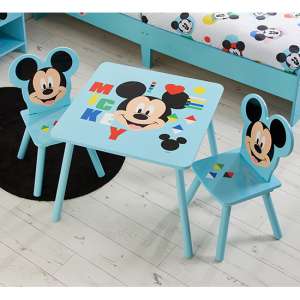 Disney Mickey Mouse Childrens Wooden Table And 2 Chairs In Blue - UK