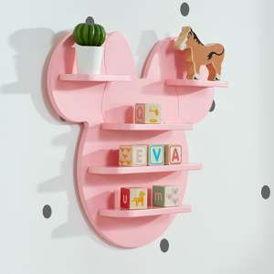 Disney Minnie Mouse Childrens Wooden Wall Shelf In Pink - UK