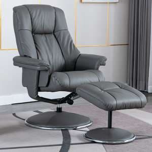 Dollis Leather Match Swivel Recliner Chair In Granite - UK