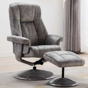 Dollis Fabric Swivel Recliner Chair And Footstool In Elephant - UK