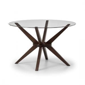 Calderon Glass Dining Table Round In Clear With Walnut Legs - UK
