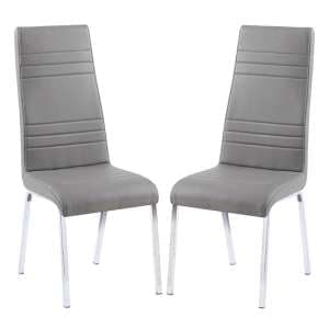 Dora Grey Faux Leather Dining Chairs With Chrome Legs In Pair - UK