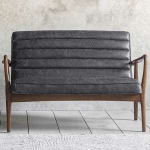 Dotson Leather 2 Seater Sofa With Oak Frame In Antique Ebony - UK