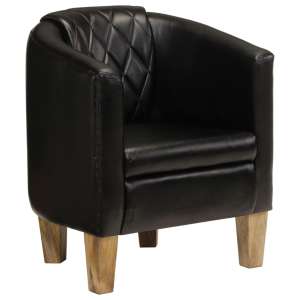Dove Real Leather Tub Chair In Black With Wooden Legs - UK
