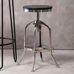 Dschubba Chrome Steel Bar Stool With Ash Wooden Seat - UK