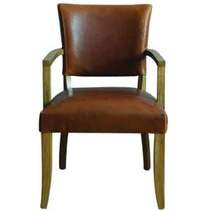 Dukes Leather Armchair With Wooden Frame In Tan Brown - UK