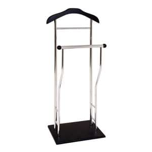 Eagar Metal Valet Stand In Chrome With Black Wooden Base - UK
