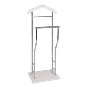 Eagar Metal Valet Stand In Chrome With White Wooden Base - UK