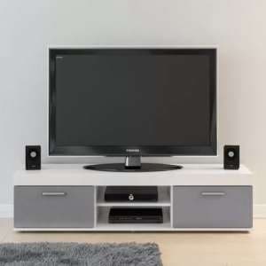 Edged High Gloss TV Stand Large In Grey And White - UK